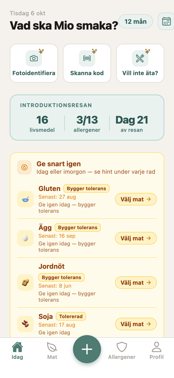 Smakstart hemskärm: introduktionsresan, dagens status och vilka allergener som ska ges snart
